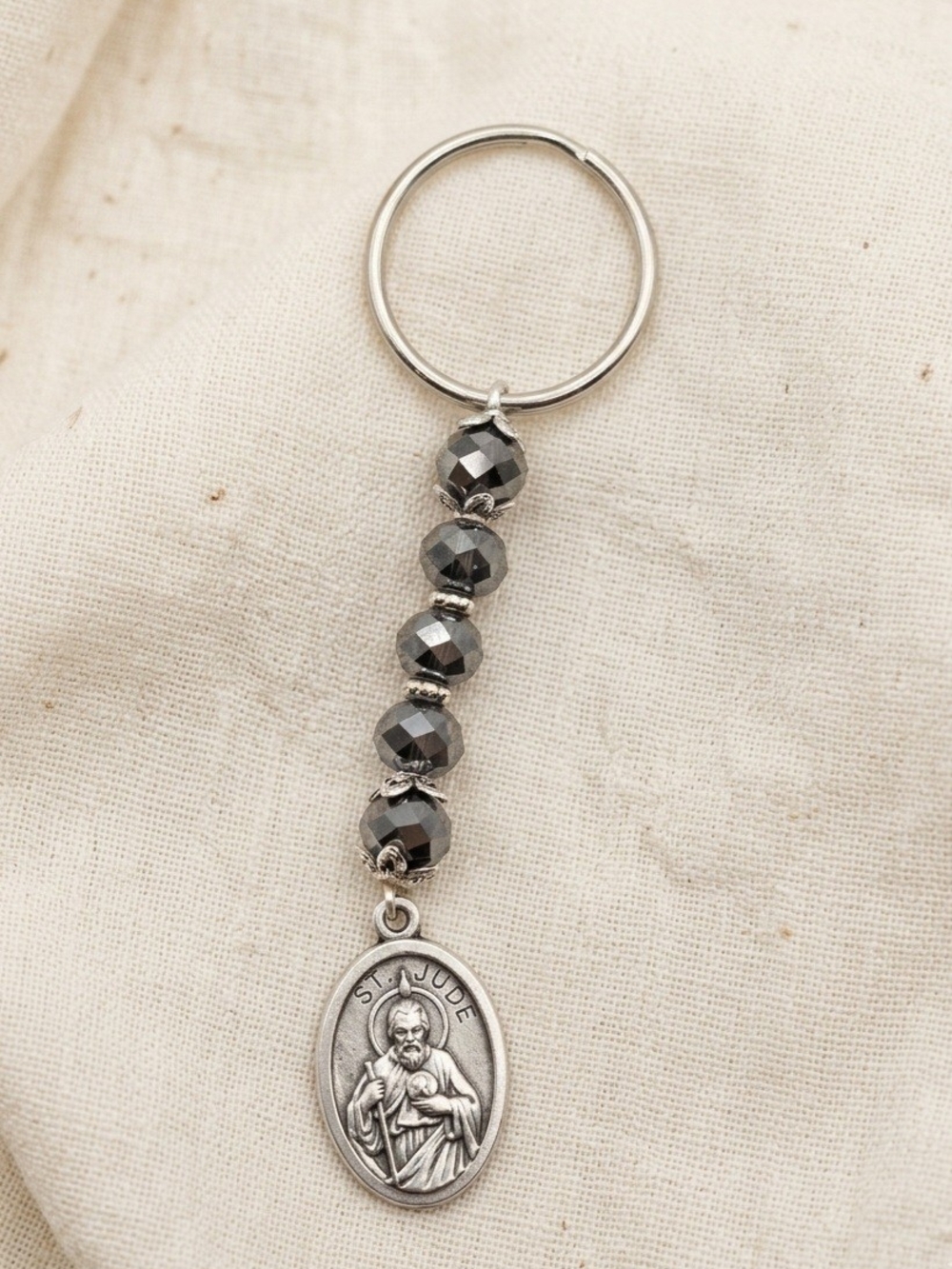 St. Jude Medal - Glass Crystal Beaded Keychain